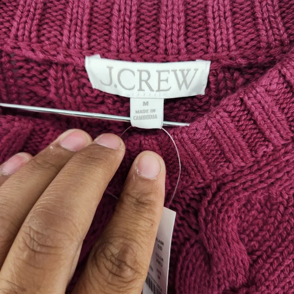 J.Crew Women's Red M 100% Cotton Cable Knit‎ Crewneck Sweater NWT